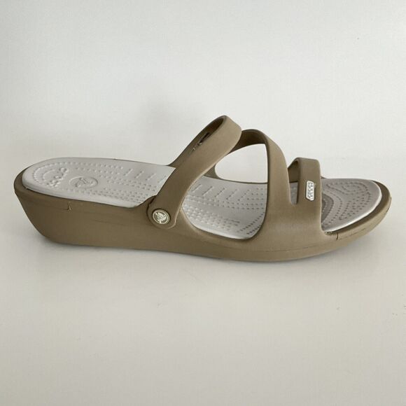 CROCS Sandals Women 11M Tan Open-toe Strappy Mules - Picture 2 of 12